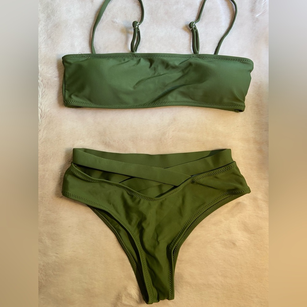 Olive Green Bandeau Bikini Set